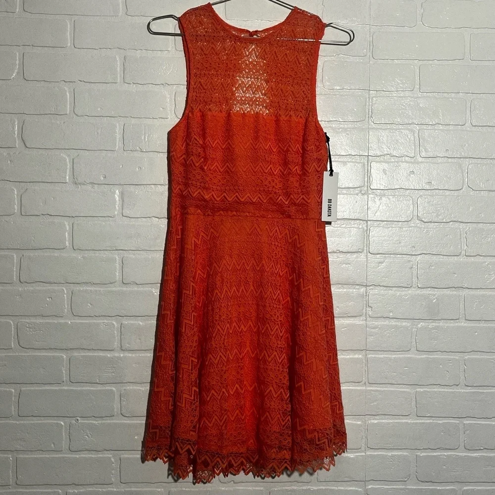 BB Dakota Womens Dress Renley Lace Fit Flare Dress Size 4 Coral Sleeveless NWT - Picture 2 of 14